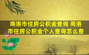 商洛市住房公积金查询 商洛市住房公积金个人查询怎么查